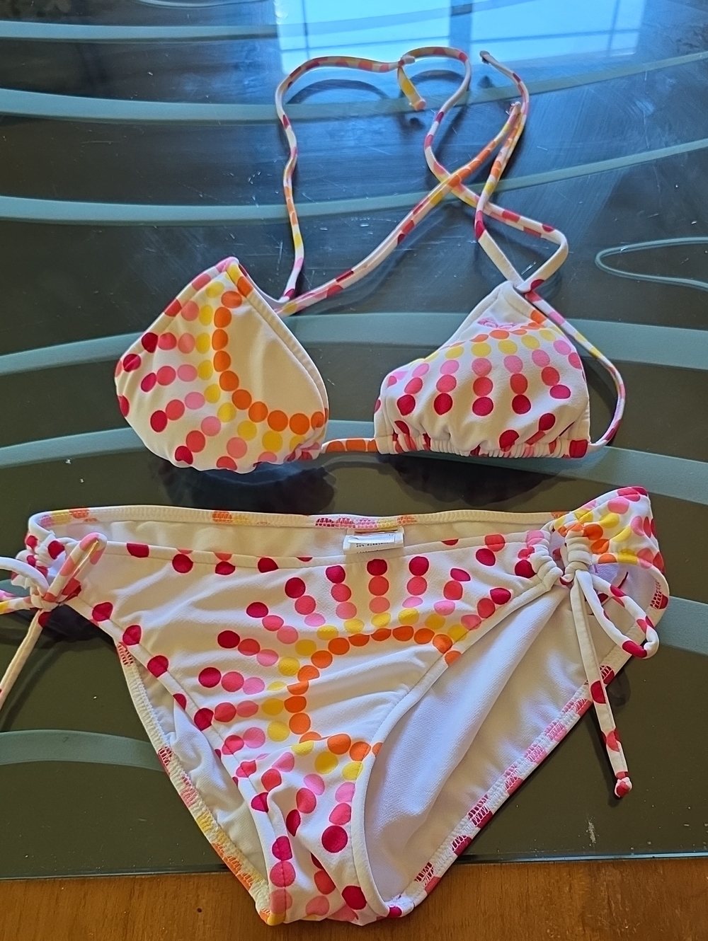 Roxy White Bikini with Pink & Orange Sunburst Dots